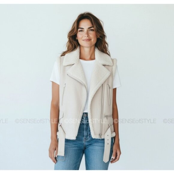 Brunello Cucinelli Women's Vest Fur Jacket Shearling Moto Leather Size 40 S - Picture 2 of 8